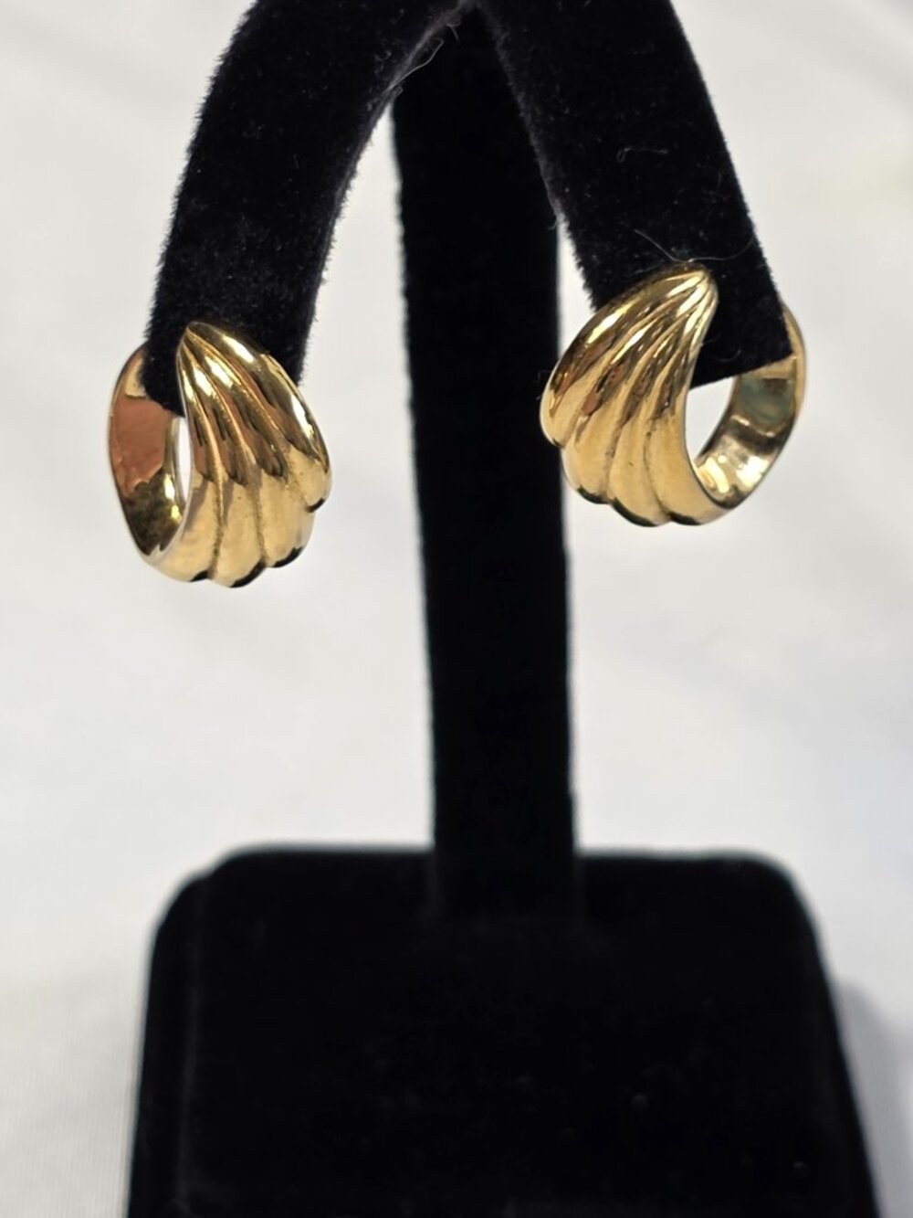 Vintage 1980's Monet Gold-Tone Textured Swirled Crescent Half Hoop Earrings